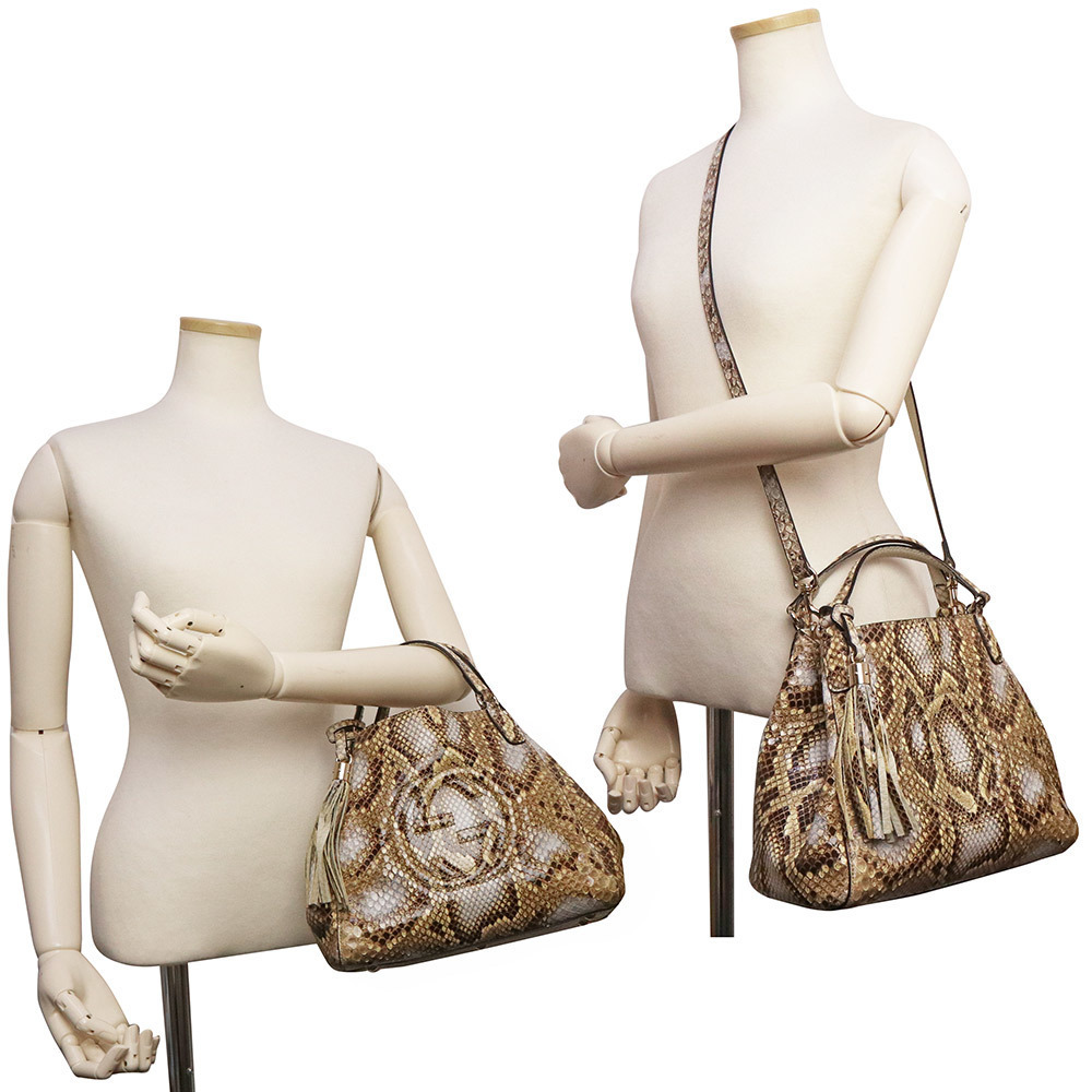 Gucci Leather Tan Python G Soho Interlocking Hand… - image 8